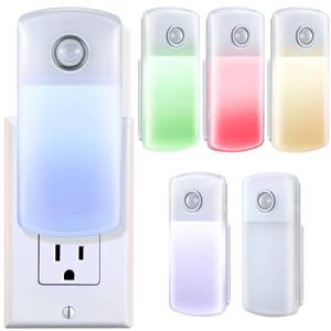 lot 16399 image: Enhon Emergency Power Failure Night Lights, 5-in-1 Multi Color LED Light, Rechargeable Flashlight with Foldable Plug, Automatic On Off Motion Sensor for Bedrooms, Hallways, Black Outs(6 Pack)