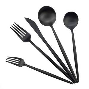lot 16400 image: Gugrida Black Flatware, Royal 5 Piece Luxury Matte Finish 1810 Stainless Steel Tableware Sets for 1 Including Forks Spoons Knives, Camping Silverware Travel Utensils Set Cutlery (Black)