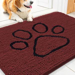 lot 16426 image: Smiry Dog Door Mat for Muddy Paws, Absorbent Dirt Trapper Non Slip Quick Dry Washable Chenille Mat for Mud Dogs, Entry Rug for Indoor and Outdoor (30x20 Inches, Caramel Russet and Black)