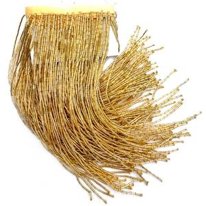 lot 16495 image: Labellezalady 8 Wide,36 Length Gold Glass Beaded Trim, Ribbon Tassel Fringe Trim for Crafts DIY Dress Clothes Decoration (Gold, Wide8 in)