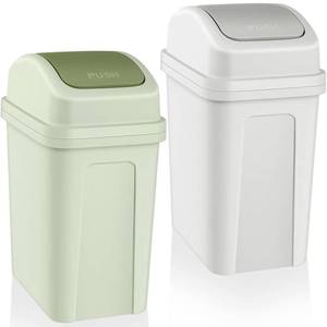 lot 16690 image: Sumind 2 Pcs 2.6 Gallon Bathroom Trash Can with Swing Lid Small Garbage Can Plastic Bathroom Trashcan Garbage Bin for Kitchen Waste Bedroom Room Outdoor (Green and Beige)