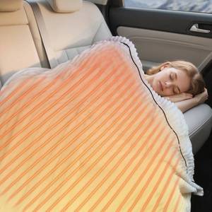 lot 17303 image: WOOMER 12V Heated Blanket for Car �� Soft Faux Fur & Cozy Sherpa with 2 Output USB Ports (1A 1 C) 4 Heating Levels & 4 Hours Auto Off, Machine Washable, 59 X 43, Beige