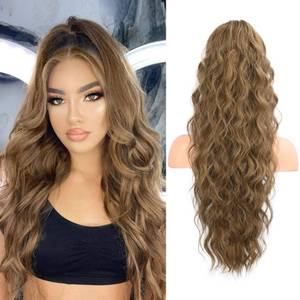 lot 18023 image: FLUFYMOOZ Ponytail Extension, 26 Inch Drawstring Ponytail Hair Extensions for Women�� Long Curly Wavy Ponytail Natural Synthetic Hairpiece for Women (26 Dark Ash Blonde with Highlights)