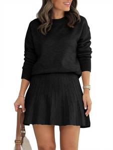 lot 18027 image: Tankaneo Womens Skirt 2 Piece Sweater Set Long Sleeve Crewneck Sweaters Pleated Mini Skirt Knit Lounge Sets
