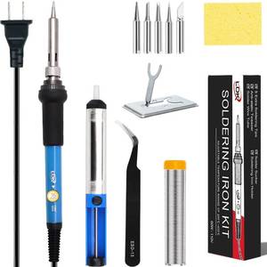 lot 18035 image: LDK Soldering Iron Kit Electronics, Upgraded Full Set 60W 110V Adjustable Temperature Welding Tool, Soldering Pen with 5pcs Different Tips, Stand, Tweezers, Sponge, Flux Pen, Solder Wire
