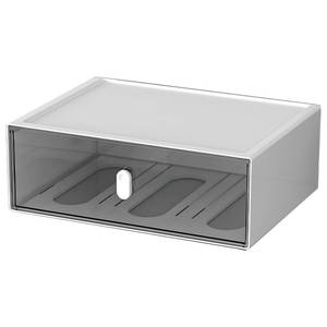 lot 18047 image: OSteed Desktop Storage Drawers, Plastic Desk Organizer with 1 Large Drawer, Modular Stackable Toolbox Units for Office Stationary, Makeup Container, Bathroom Countertop (1 Tall Layer, White & Clear)