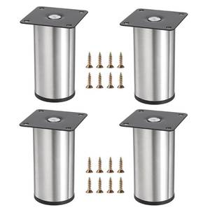 lot 18055 image: OwnMy 4PCS 4 Inch Stainless Steel Furniture Legs Feets Metal Cabinet Desk Legs, Silver Round Metal Furniture Risers Coffee Table Replacement Legs Heavy Duty Sofa Legs TV Stand Legs Dresser Chair Legs