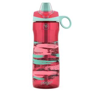 lot 18058 image: Pogo BPA-Free Tritan Kids Water Bottle with Silicone Soft Straw, Pink Paint, 18 oz.