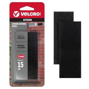 lot 18064 image: VELCRO Brand Industrial Strength Fasteners  Extreme Outdoor Weather Conditions  Heavy Duty Strength Holds up to 15 lbs  4 x 2 inch Strips, 3 Sets, Black (VEL-30758-USA)