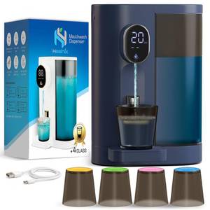 lot 18065 image: Healnix Automatic Mouthwash Dispenser for Bathroom (20.3 oz) - Touchless Smart Mouth Wash Dispenser with 4X Magnetic Cups - Wall-Mounted and Countertop Set for Kids and Adults Bathroom (Navy Blue)