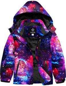 lot 18076 image: GEMYSE Girls Waterproof Ski Snow Jacket Fleece Windproof Winter Jacket with Hood(Navy Star,1012)