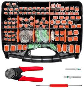 lot 19700 image: GKG 602PCS Deustch Connector Kit - 2 3 4 6 8 12 Pin DT Connectors with Deutsch Crimp Tool, Removal Tool & Size 16 Solid Contacts (14-16AWG), IP68 Waterproof Automotive Electrical Connectors(damage crack in case lid)