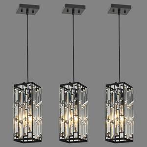 lot 19706 image: XLHYTF Black Hanging Kitchen Island Modern Concise Crystal Pendant Light Fixture, Adjustable Mini Crystal Pendant Lights Kitchen Island for Kitchen, Dining Room, and Bedroom (3 Pack)