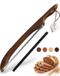lot 19709 image: indirewash 16.5�� Bread slicer for Homemade Bread, Serrated Bread Knife for homemade bread with Bow Design, Premium Bread Knife, Bread Slicer, Bread Cutter for Bagels, Baguettes, Dark Brown Color (cosmetic damage)