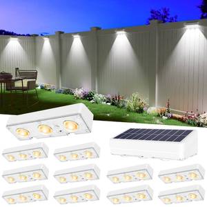 lot 19711 image: JOFIOS Solar Fence Lights Outdoor Waterproof Led, 12Pack,1300mAh,6 Inch Solar Lights for Fence with Warm White & RGB 8 Colors,Outdoor Solar Lights for Patio, Backyard, Deck, Railing (White)