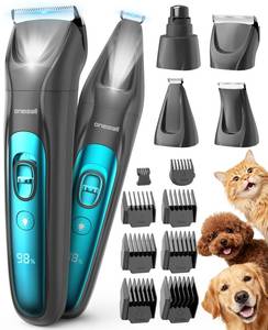 lot 19712 image: oneisall Professional Dog Grooming Kit at Home All-in-One Quiet Clippers & Nail Grinder with LED Light, 2000mAh Cordless Dog Shaver, Safe Poodle Grooming Kit for Paws, Face, Ears & Body