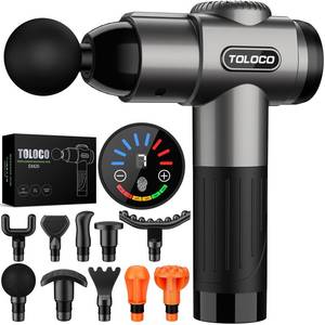 lot 19713 image: TOLOCO Massage Gun, Deep Tissue Back Massage for Athletes for Pain Relief, Percussion Massager with 10 Massages Heads & Silent Brushless Motor, Valentines Day Gifts for Him Her, Grey