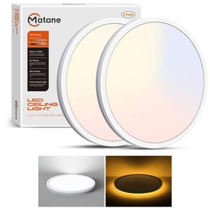 lot 19716 image: Matane 2Pack LED Flush Mount Ceiling Light Fixture with Night Light, 12inch 24W 2400LM 3000K4000K5000K Selectable, Dimmable LED Ceiling Lights for Bedroom, Dining Room, Kitchen, Round White