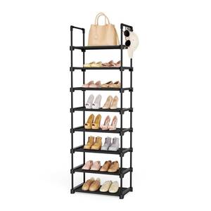 lot 19723 image: LANTEFUL Tall Shoe Rack 8 Tiers, 16-20 Pairs Shoe and Boots Organizer Storage Sturdy Shoe Shelf, Narrow Vertical Shoe Rack for Entryway, Closet, Metal Shoe Organizer with 5 Hooks