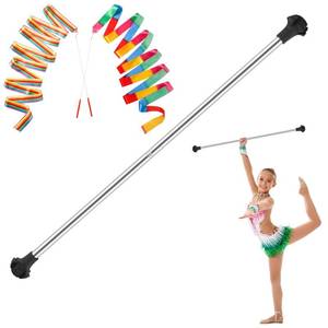 lot 19735 image: ISIVOVE Kids Baton, Baton Twirling for Kids 28 inches Stainless Steel Material - Includes 1 Gymnastics Wand & 2 Dance Ribbons, Easy to Use for 3-15 Years Old Dance Beginners (Black)
