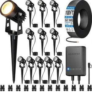 lot 19742 image: SUNVIE All-in-One LED Low Voltage Landscape Lighting Kit, 10-Pack Landscape Lights with Transformer 100FT Wire and Connectors, 3000K Waterproof Low Voltage Landscape Lights for Garden Yard House Tree