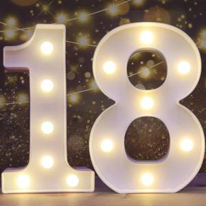 lot 19743 image: Pooqla 18th Birthday Decorations for Girls Boys, Light Up Number 18 for Party Table Decorations, 18th Birthday Gift for Her Him, Backdrop Wall Decor for 18th Wedding Anniversary Decoration