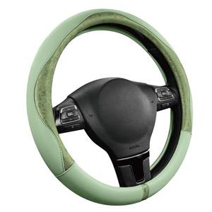 lot 19748 image: PIC AUTO Steering Wheel Cover, Green Patterned Leather Patchwork Design, Universal Fit 14.5��15.5, Anti-Slip, Odor-Free, Soft PU Grain Leather, Durable Grip Car Accessory for Girls & Women