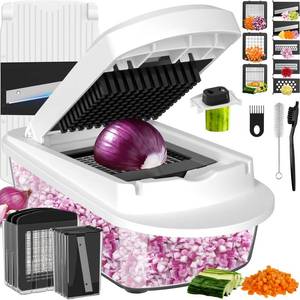 lot 19750 image: 8 Blade All-in-1 Vegetable Chopper Mandoline Slicer with Container, Food Chopper, Onion Chopper, Veggie Cutter for Salad, Kitchen Gadgets Accessories Essentials, White