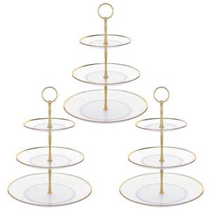 lot 20341 image: Limbeuuu 3PCS 3 Tier Cupcake Stand, Small Tiered Serving Cake Stand, Transparent Plastic Dessert Stand, Weddings Parties Pastry Serving Tray (Clear Plate with Gold Rim)