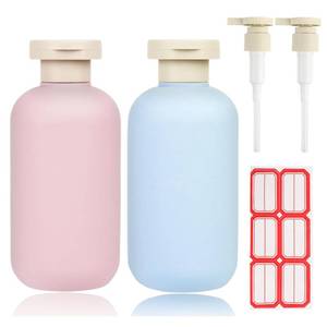 lot 20354 image: ShanySheny 6.8oz Refillable Shampoo and Conditioner Bottles, 2PCS Squeezable Travel Shampoo Bottles with Flip Cap and 2PCS Pump Dispenser and Labels