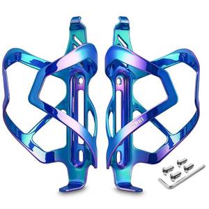 lot 20368 image: Corki Cycles Heavy Duty Bike Water Bottle Holder, Lightweight Aluminum Cage Shockproof Design for Road Mountain Gravel Bikes, Holds 18-30 oz, 2-Pack Iridescent Blue