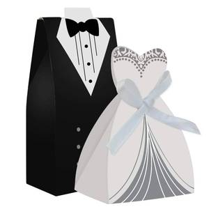 lot 20372 image: cnomg 100pcs Party Wedding Favor Dress & Tuxedo Bride and Wholesale Candy Favor Box, Creative Dress Gift Box Bow-knot Bonbonniere for Christmas Wedding Party Birthday Bridal Shower Decoration
