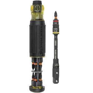 lot 20374 image: Klein Tools 32516HD KNECT 16-in-1 Impact-Rated Hybrid ScrewdriverNut Driver, Magnetic, Flip Socket, 11 Bits, 2 Nut Drivers, 38-Inch Square Adapter