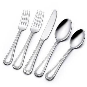 lot 20375 image: Terlulu 60-Piece Silverware Set for 12, Stainless Steel Flatware, Mirror Polished Cutlery Set, Utensils Include Spoons, Forks, Knives for Home, Restaurant, Beaded Handle, Dishwasher Safe