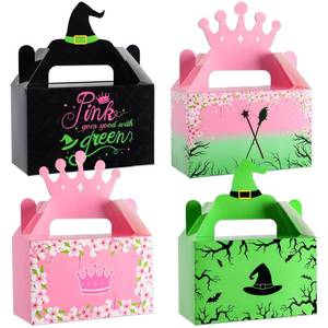 lot 20383 image: 24Pcs Witch Musical Party Favor Boxes Green Pink Themed Treat Boxes Witch Hat Candy Goodie Box Halloween Crown Paper Gift Box with Handle for Girl Movie Birthday Party Decorations Supplies