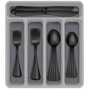 lot 3220 image: 60-Piece Black Silverware Set with Organizer, AIVIKI Stainless Steel Flatware for 12, Cutlery Utensil Set for Home Restaurant, Tableware Includes Knife Fork Spoon Set, Mirror Polished