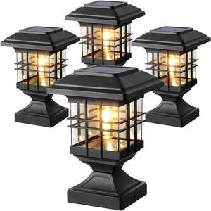 lot 3224 image: Lffital Solar Post Lights Outdoor Solar Cap Lights Deck Fence Cap for 4x4 5x5 6x6 Posts Patio Garden Courtyard Bright Decoration Fixture Waterproof Warm White Lighting Black (4Pack)