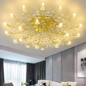 lot 3225 image: Modern Crystal Ceiling Light Fixture Gold Leaves Semi Flush Mount Ceiling Lights,Chandeliers Lighting for Bedroom Living Room Dining Room Kitchen Hallway Foyer