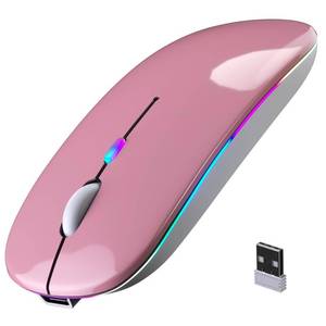 lot 4028 image: Wireless Bluetooth Mouse, Rechargeable, LED, Silent, Ultra-thin Design (Bluetooth 5.2 and 2.4GHz USB Receiver)  Portable Computer Mouse for Laptops, iPads, MacBooks and Apple Devices (Rose gold)