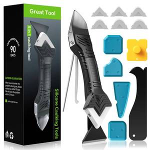 lot 4029 image: Silicone Caulking Tool, 5 in 1 Caulking Sealant Finishing Tool with Grout Scraper, 6 Exchange Silicone Pads, Adhesive Residue Scraper Seam Repair Kit for Kitchen Bathroom (White)