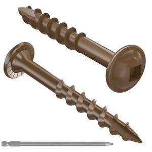 lot 4032 image: #8 Pocket Hole Screws 1-14 Inch, 100Pcs Coarse Thread Wood Screws, Square Drive, Washer Head, 4-Layer Coating, Drive Bit Included (Brown)