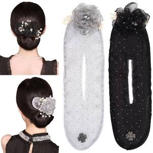 lot 4047 image: 2 PCS Flower Deft Bun Maker, French Hair Bun Maker Deft Bun for Hair Twister, Ball Hair Clip,Crystal Flower Hair Bun Roller for Long Thick Hair Accessories for Women Girls