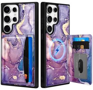 lot 4053 image: Uppuppy for Samsung Galaxy S25 Ultra Case with Wallet - Fits 4 Card Slots, Compatible with MagSafe for Women Leather Credit Card Holder Kickstand Phone Cover for Samsung S25 Ultra, Purple Marble
