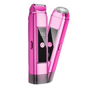 lot 4055 image: Dynooper Electric Bikini Trimmer for Women IPX7 Waterproof Dual Head Cordless Electric Shaver for Women with LED Display & 0.5mm Ceramic Blades for Pubic Hair, Face, Legs - Tea Rose