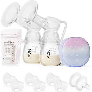 lot 4071 image: NCVI Double Electric Breast Pump 8122, Portable Milk Breastfeeding Pump with 4 Modes 9 Levels, Hospital-Grade Suction 280mmHg with 17192124mm Flanges for Home, Office and Travel, USB Rechargeable