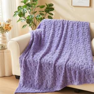 lot 4097 image: NEWCOSPLAY Super Soft Twin Blanket Lavender Premium Silky Flannel Fleece 3D Heart Checkered Lightweight Bed Blanket All Season Use (Lavender Heart, Twin(60x80))