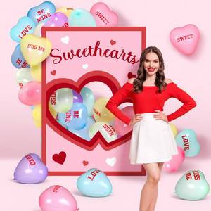 lot 4107 image: Realspring 181 Valentines Day Conversation Heart Balloon Arch Kit Decorations Sweethearts Backdrop with Xoxo Candy Heart Sweet Be Mine Hug Kiss Me Balloons for Galentines Party Wedding Anniversary