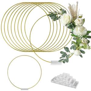 lot 4112 image: TEKXYZ 12 Inch Gold Metal Floral Hoops with Transparent Acrylic Bases for Table Centerpiece Decoration - Pack of 10