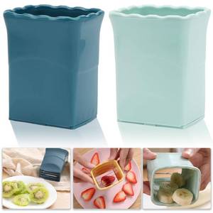 lot 4126 image: Tulobi 2-Piece Fruit Slicer Set, Stainless Steel, Mini Cup Slicer, Quick Salad Maker, Creative Kitchen Gadget (Navy Blue  Cyan)