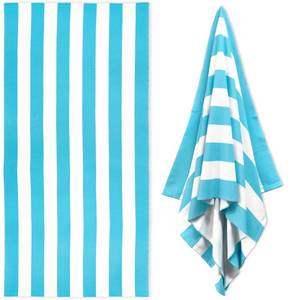 lot 4127 image: HENBAY Large Oversized Beach Towel - 35 x 70 Inch Microfiber Pool Towel, Turquoise Striped Quick Dry Cabana Swim Towel